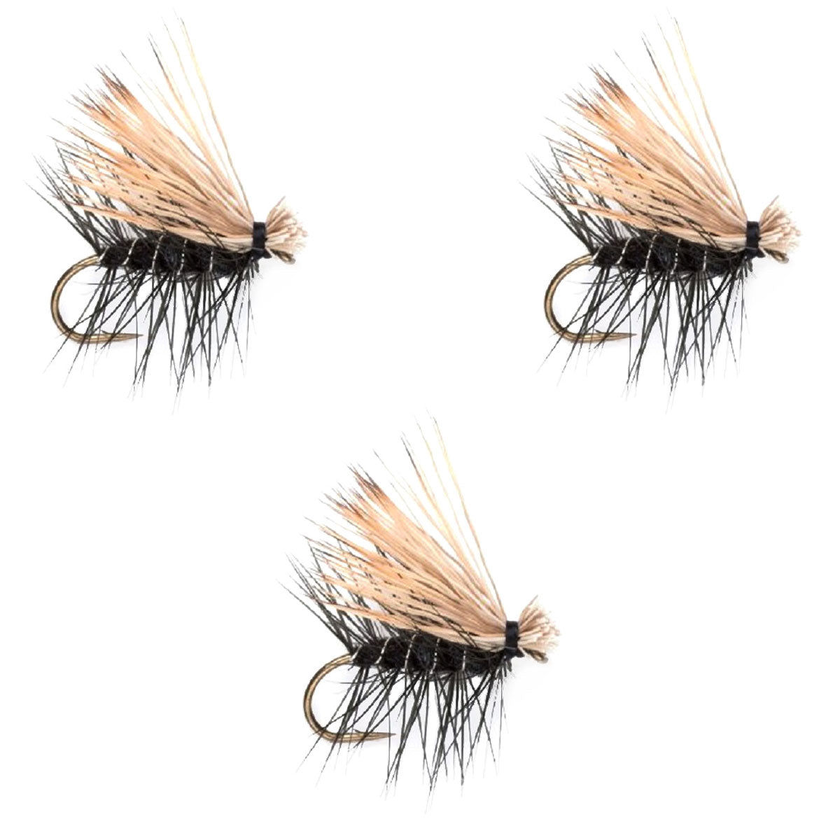 Trout Dry Flies - 3 Pack Black Elk Hair Caddis Size 12 - Korvel