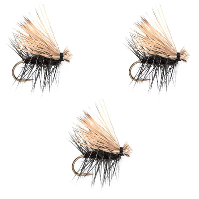 Trout Dry Flies - 3 Pack Black Elk Hair Caddis Size 12 - Korvel