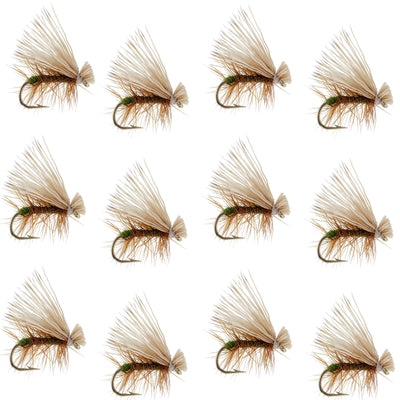 Olive Elk Hair Caddis Classic Trout Dry Fly - Set of 12 Size 12