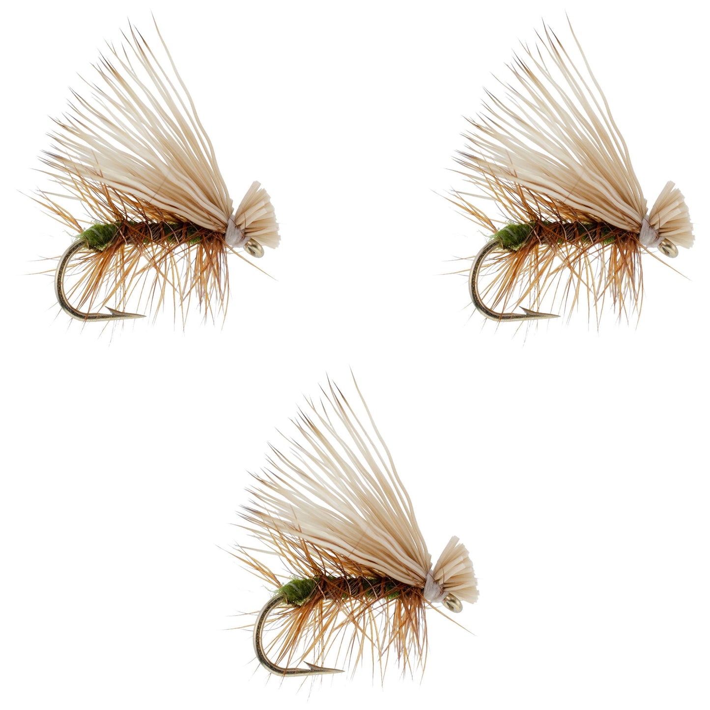 3 Pack Olive Elk Hair Caddis Classic Trout Dry Fly - Size 14