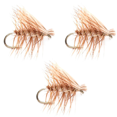 3-Pack Classic Tan Elk Hair Caddis Dry Flies - Size 12 for Trout Fishing - Korvel