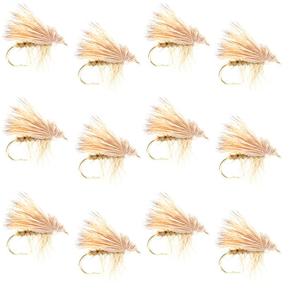 Premium Barbless Yellow Elk Hair Caddis Dry Flies - 12 Pack, Size 16 - Korvel