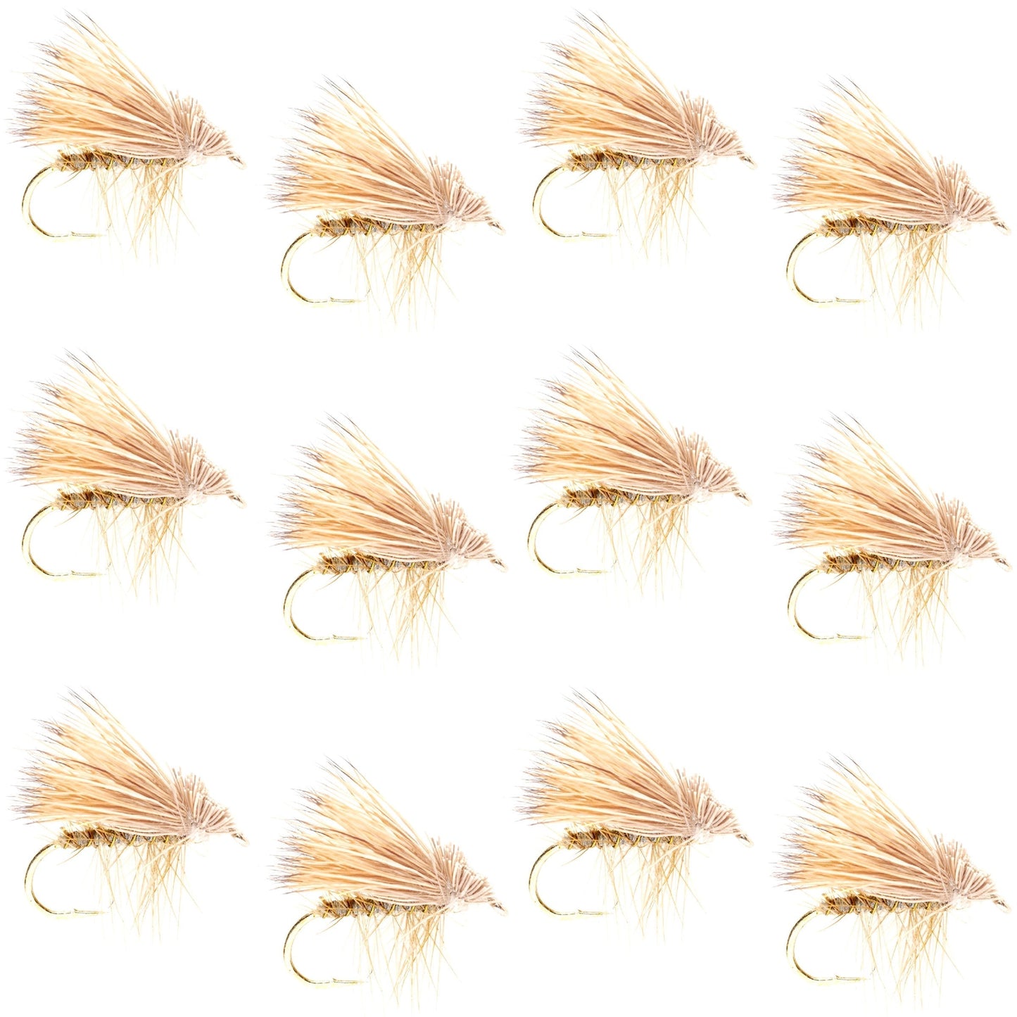 Premium Barbless Yellow Elk Hair Caddis Dry Flies - 12 Pack Size 14 - Korvel