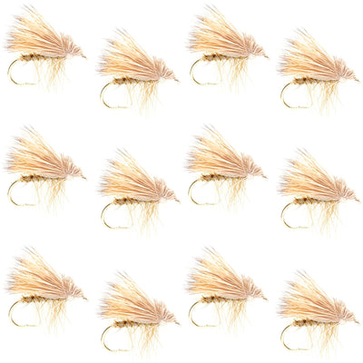 Premium Barbless Yellow Elk Hair Caddis Dry Flies - 12 Pack Size 14 - Korvel