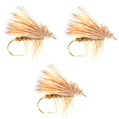 3-Pack Barbless Yellow Elk Hair Caddis Dry Flies - Size 18 for Trout Fishing - Korvel