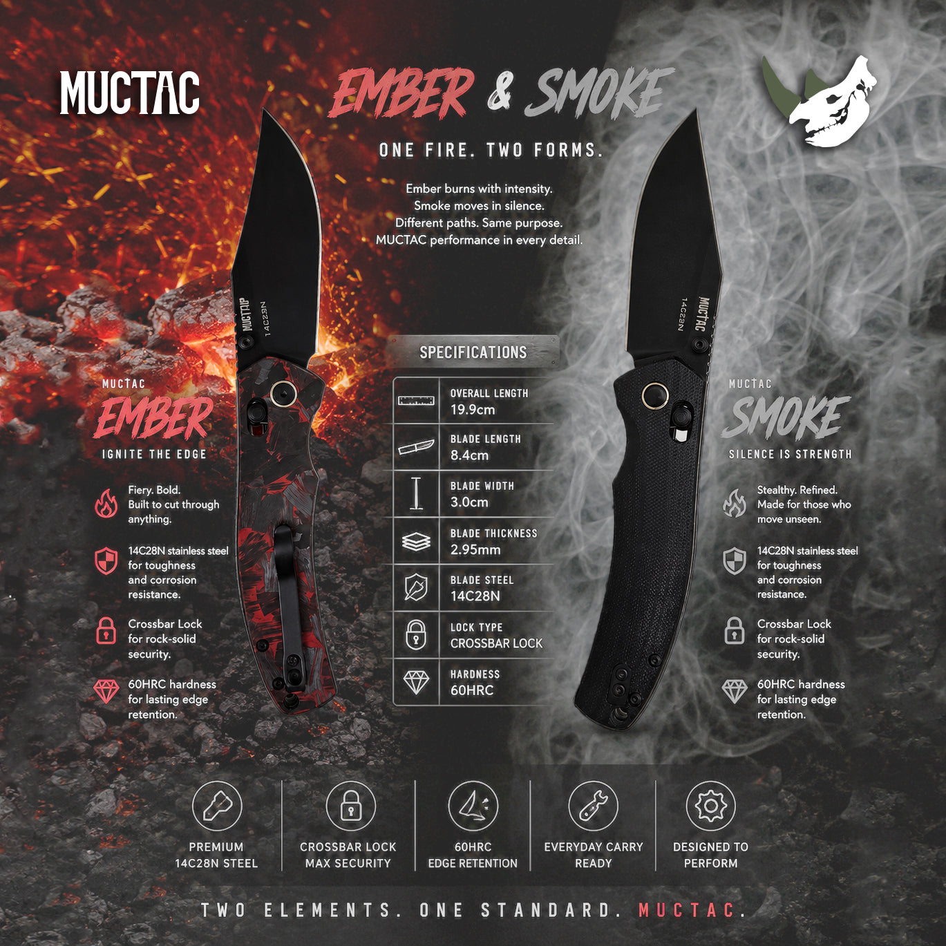 MUCTAC Ember & Smoke Folding Knife – Premium EDC Design