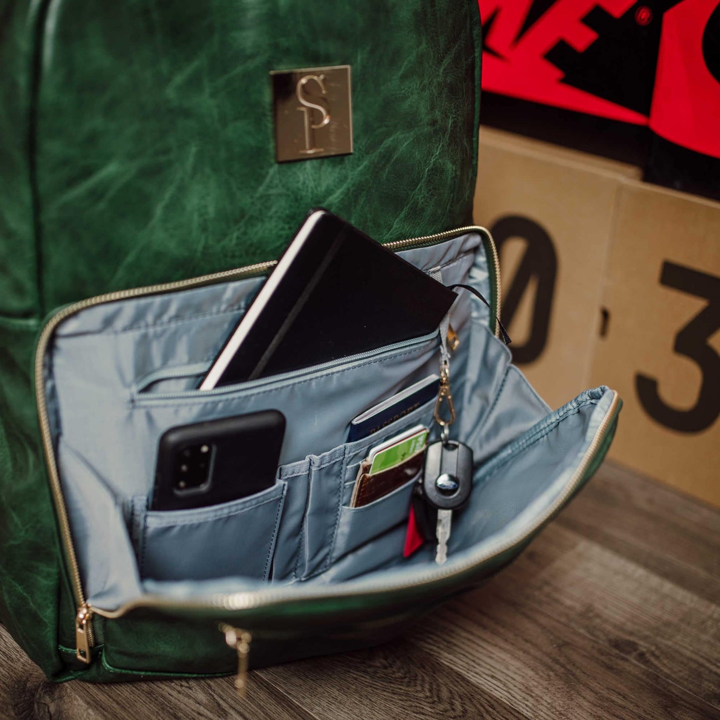 Bolso de viaje de piel verde esmeralda (diseño XL)