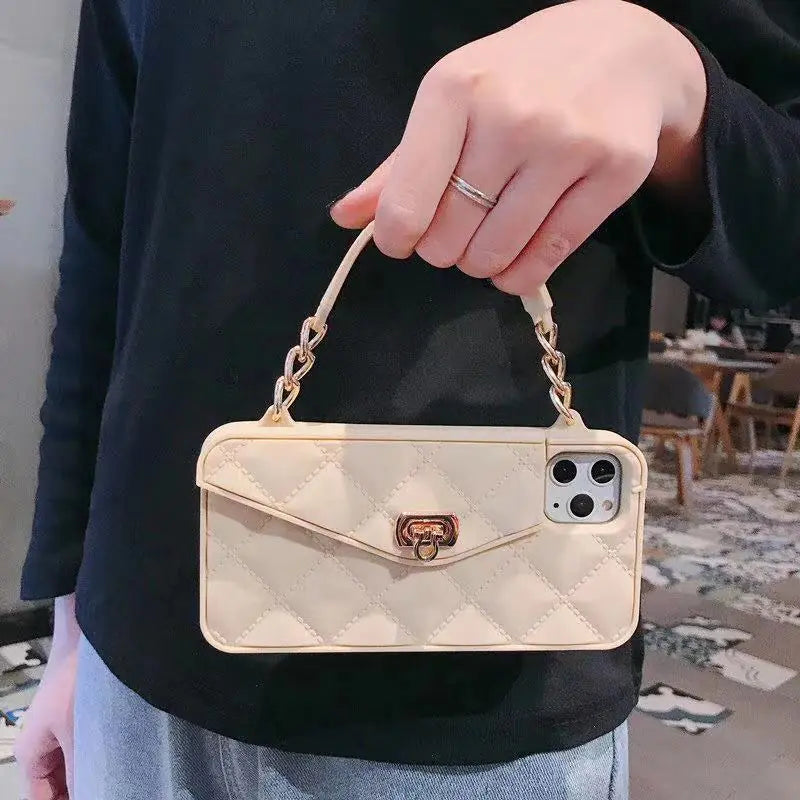 Coque de téléphone de luxe pour femmes avec lanière en chaîne
