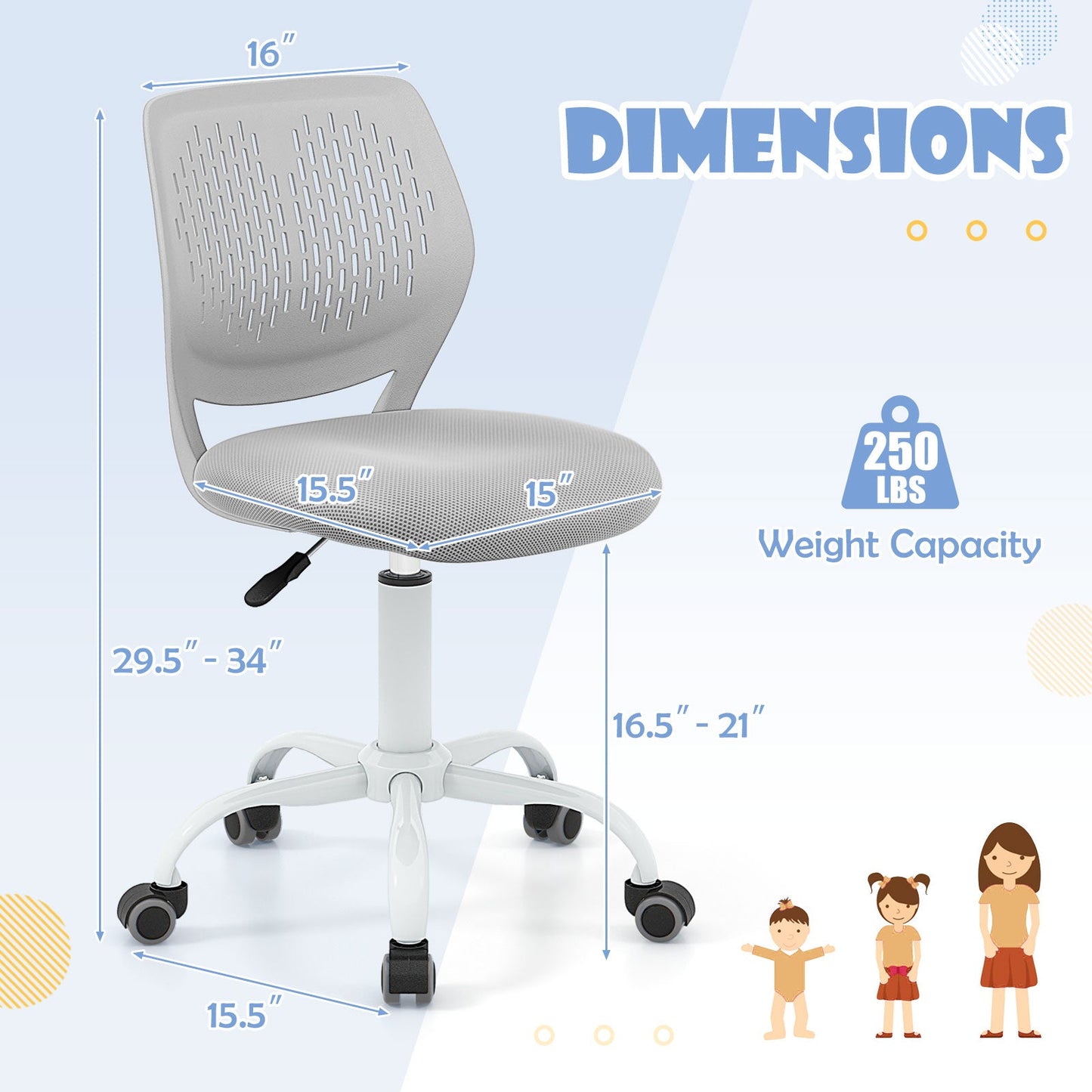 Silla de Estudio Ergonómica para Niños - Altura Ajustable en Gris
