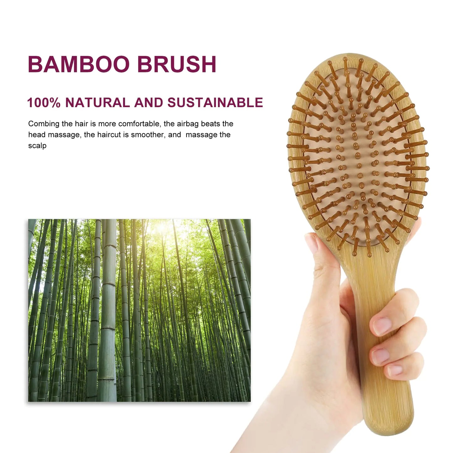 Brosse à cheveux démelante en bambou naturel MRD