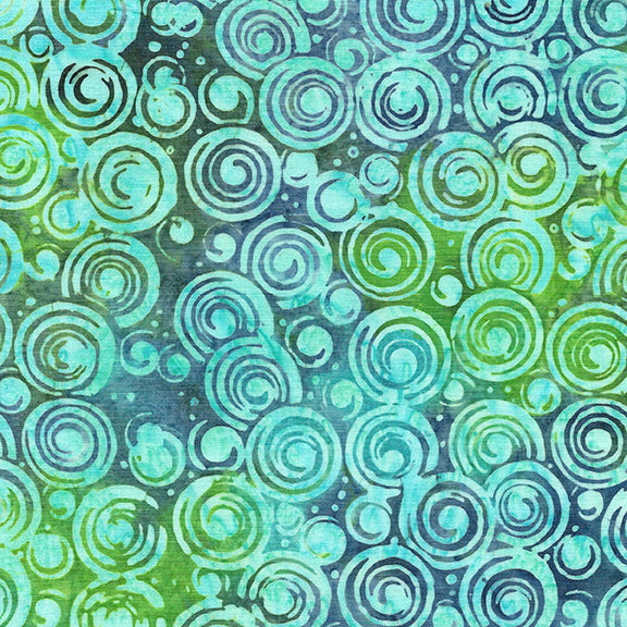 Tela Batik Multi Púrpura Verde Essence Circle in Circle 44"/45" por Yarda
