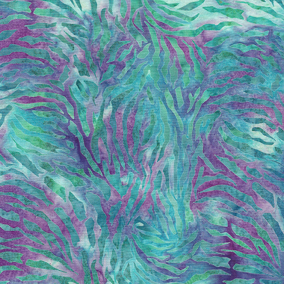 Essence Tiger Stripe Multi Teal Purple Batik Fabric - 44"/45" Per Yard