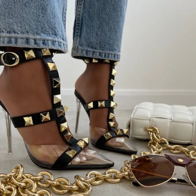 Tacones Altos de Punta con Remaches para Mujer