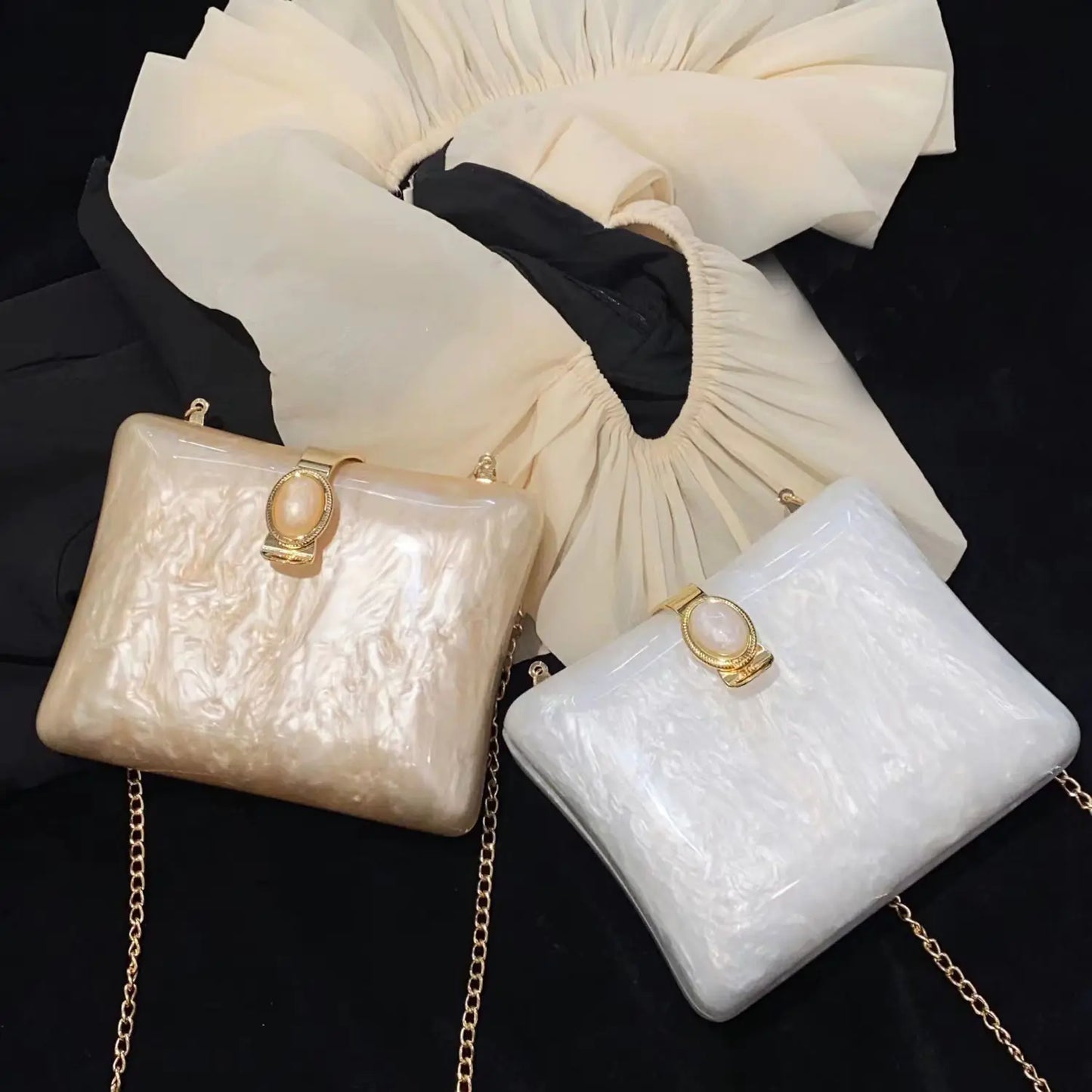 Sac de Soirée en Acrylique Blanc Perle de Luxe pour Femmes