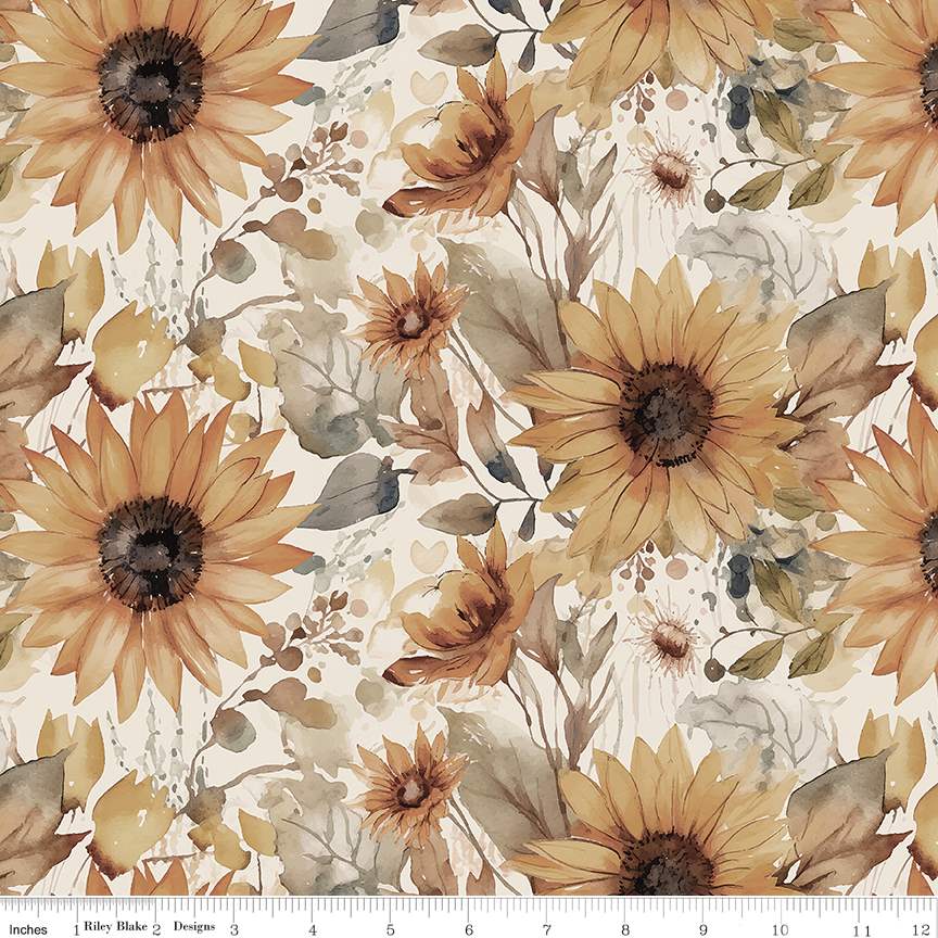 Tissu en coton avec des tournesols aquarelle du soir sur la prairie