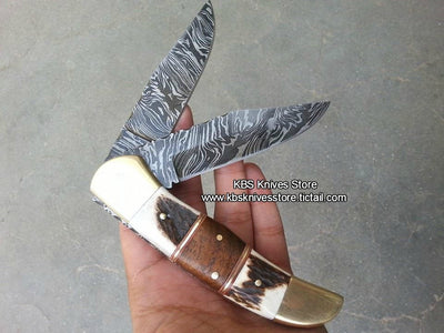 Versatile Custom Damascus Steel Double Blade Folding Knife – The Dual Edge - Korvel