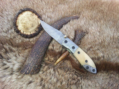 Ivory Edge Damascus Steel Folding Pocket Knife with Bone Handle – Everyday Essential - Korvel