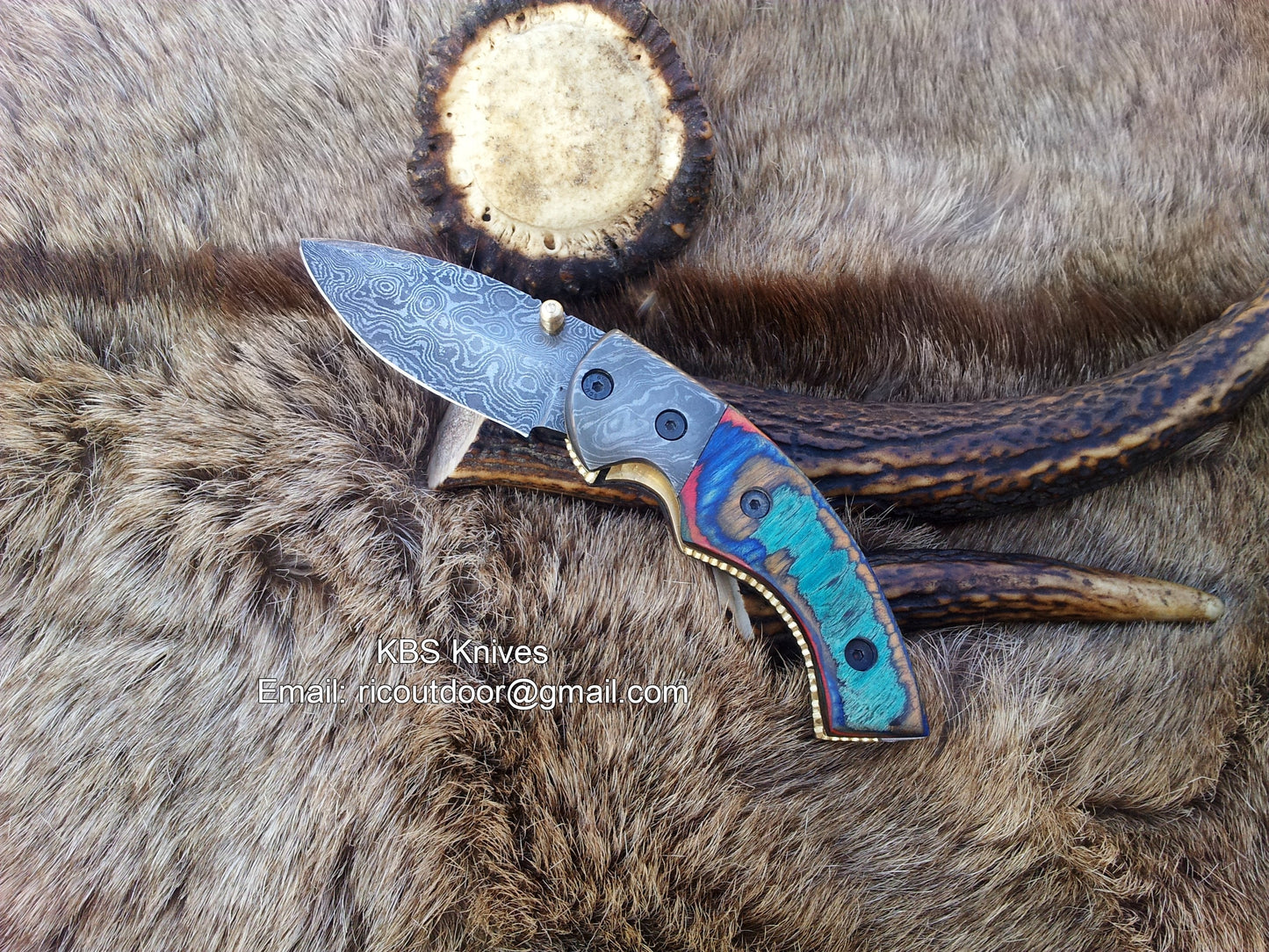 SpectrumEdge Damascus Steel Folding Pocket Knife with Colorful Wood Handle - Korvel