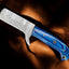 Artisan Damascus Bull Cutter Knife - 7" Handcrafted Steel with Stunning Blue Wood Handle - Korvel