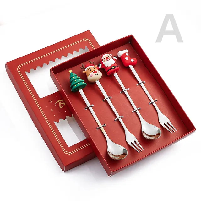 Juego de Cubiertos Navideño Festivo: Cuchara y Tenedor Elegantes