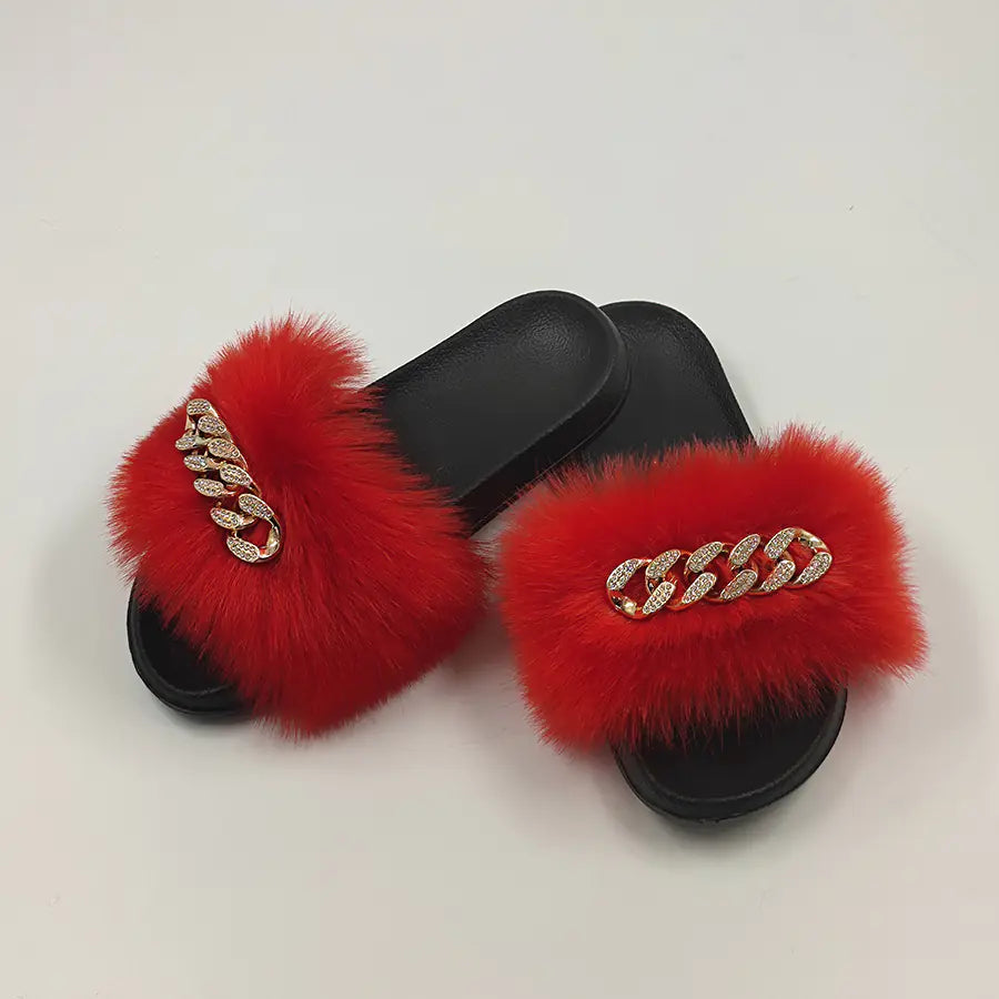 Plush Imitation Fox Fur Flip Flops for Ultimate Comfort