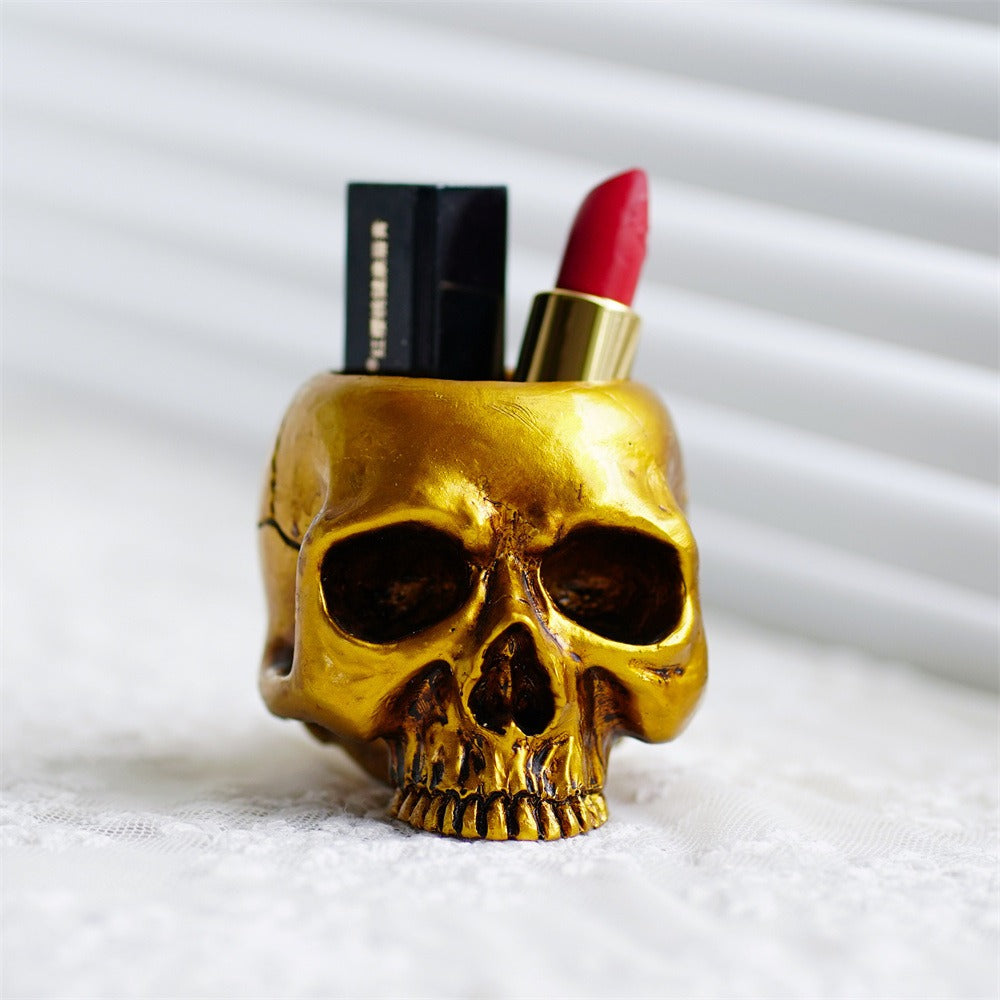 Small Golden Skull Decoration Desktop Small Storage succulent basin tabletop candle holder - Korvel