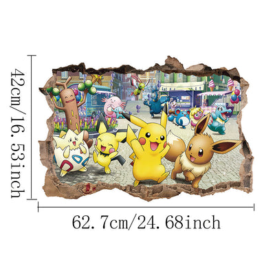 Cartoon anime children's room decoration wall sticker self-adhesive 3D Pikachu Digimon PVC sticker poster wall decoration - Korvel