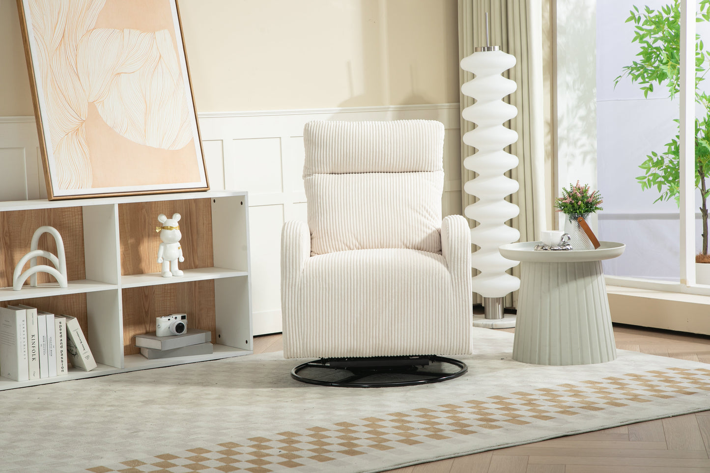 Silla mecedora giratoria tapizada JiaDa en beige