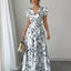 Spring Summer New Printed Ruffled V-Neck Sexy Fitted Slimming Long Dress Gown - Korvel