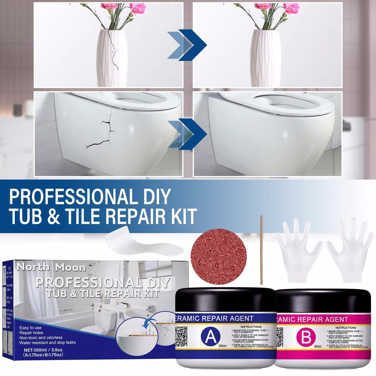 North Moon Ceramic Floor Tile Repair Agent - 50ml AB Glue