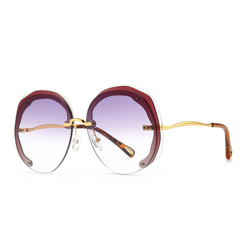 Fashion Oversized Rimless Round Sunglasses Women Clear Ocean Gradient Lens Shades - Korvel