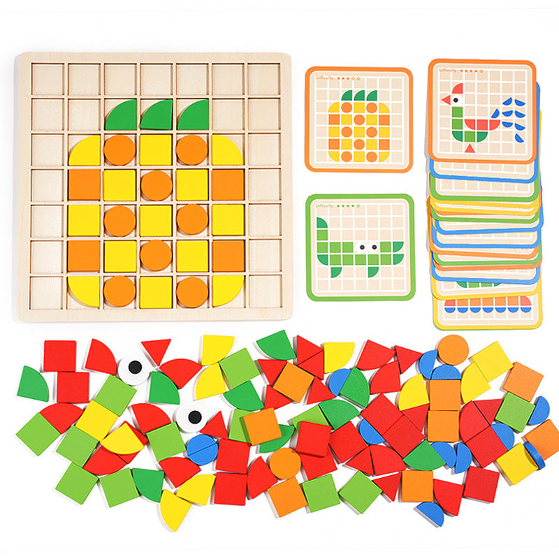 Wooden children's mosaic 3D building blocks, three-dimensional puzzle, children's color cognition, early education and puzzle game - Korvel