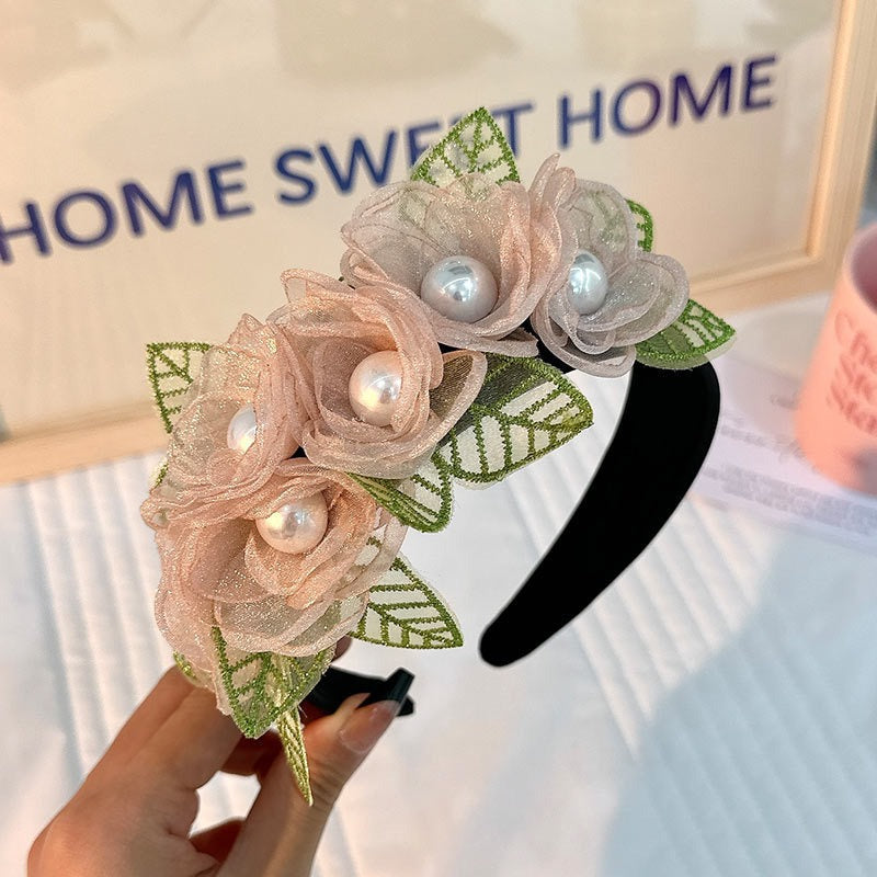 Fashionable fabric flower pearl flower headband - Korvel