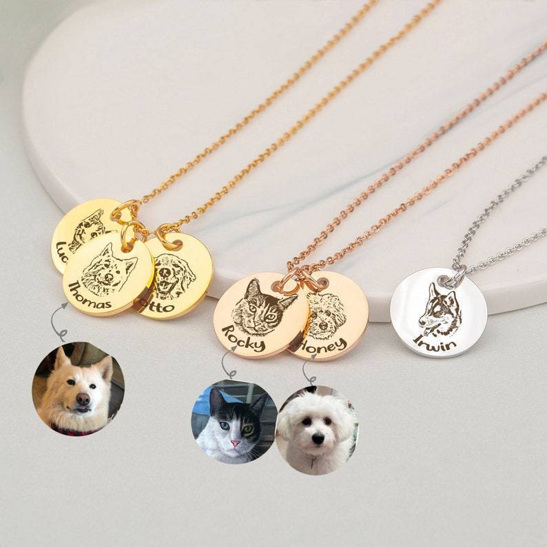 Pet sketch necklace portrait cat puppy pet DIY engraving keychain - Korvel