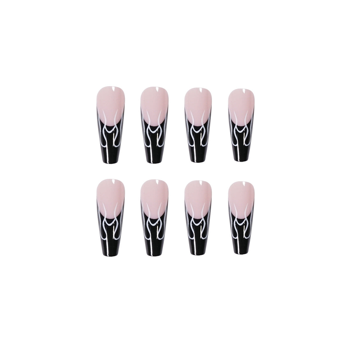 Black French Flame Finished False Nails