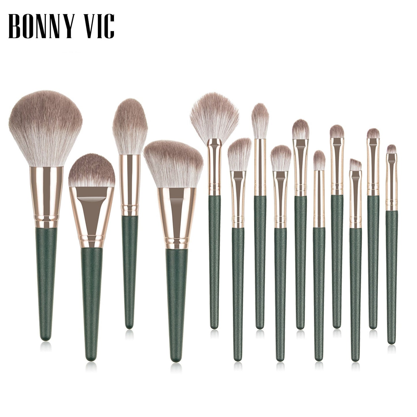 Juego de brochas de maquillaje portátil de 14 piezas con pelo de fibra suave