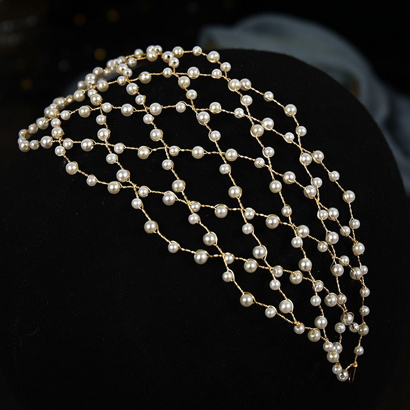 Mesh minimalist pearl hollow headwear - Korvel
