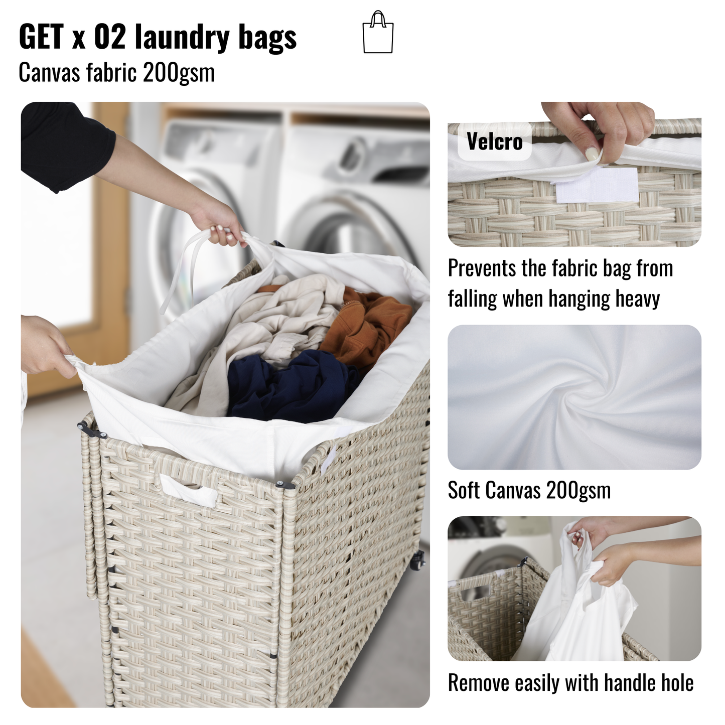 Premium Laundry Hamper with Lid and Wheels - 160L Grey