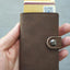 RFID Protected Vintage Automatic Leather Credit Card Holder Men Aluminum Alloy Hasp Business ID Multifunction Cardholder Wallet - Korvel