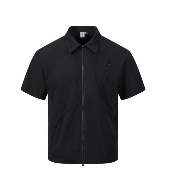 Zipper short sleeved shirt men's loose solid color shirt - Korvel