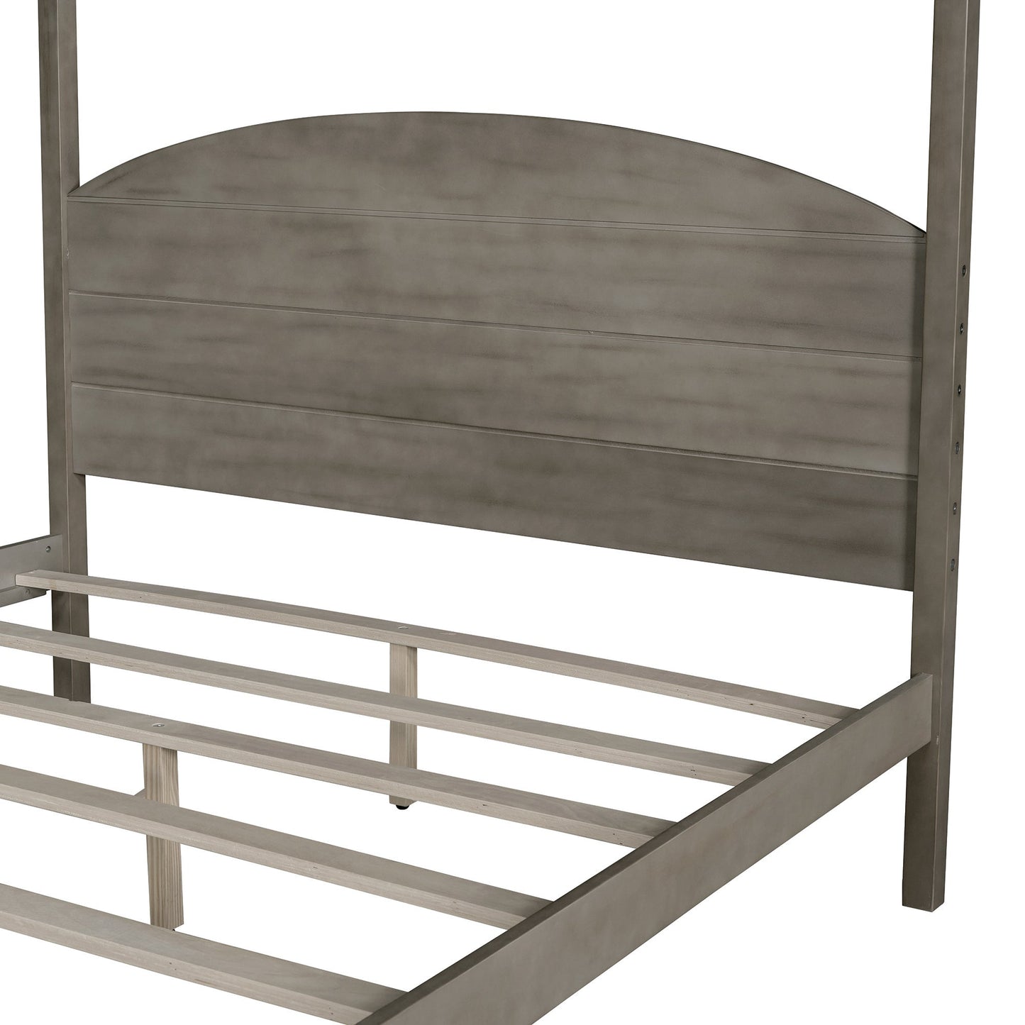 Elegant Queen Size Canopy Platform Bed with Headboard - Brown Wash