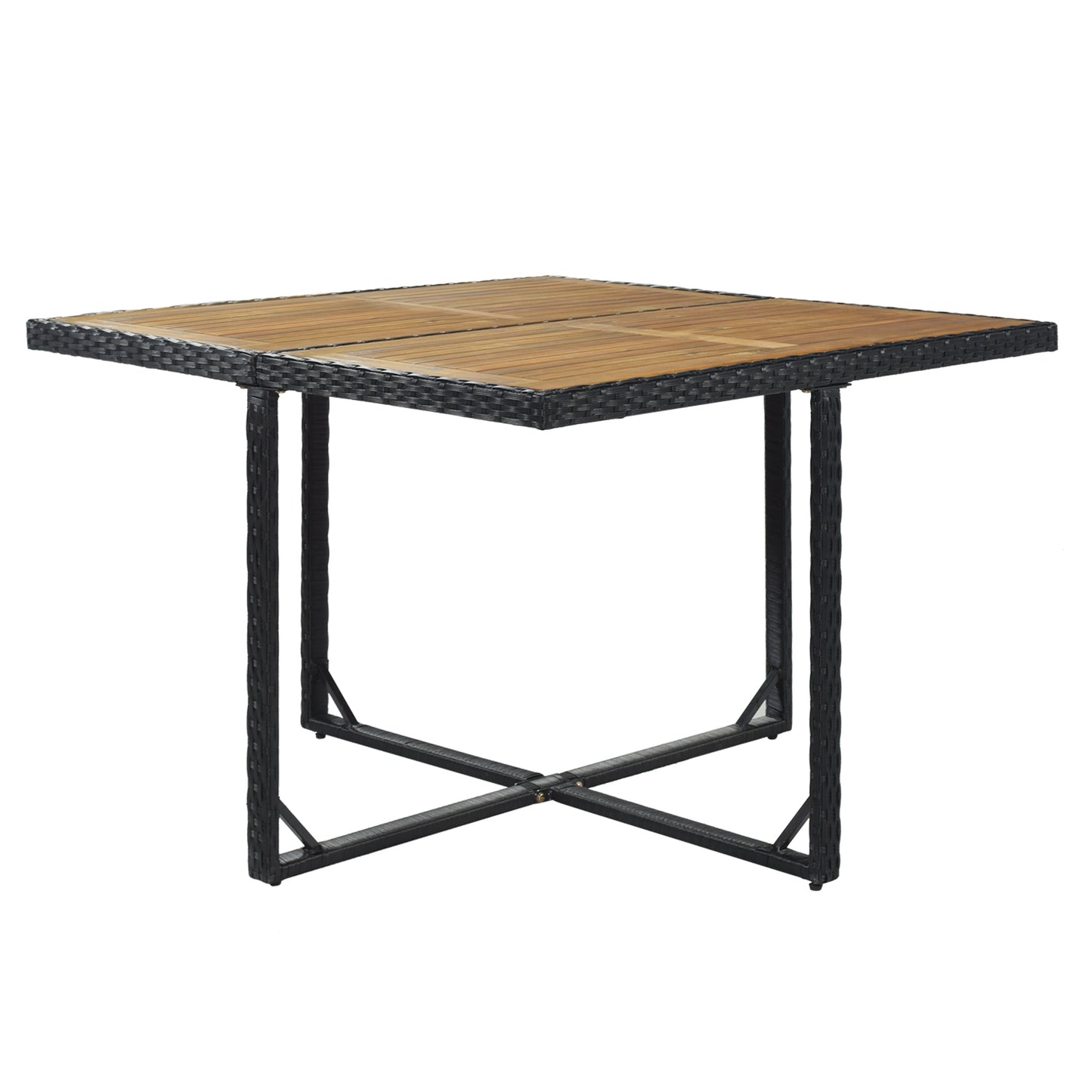 TOPMAX Patio All-Weather PE Wicker Dining Table Set with Wood Tabletop for 8, Black Rattan+Beige Cushion (9-Piece) - Korvel