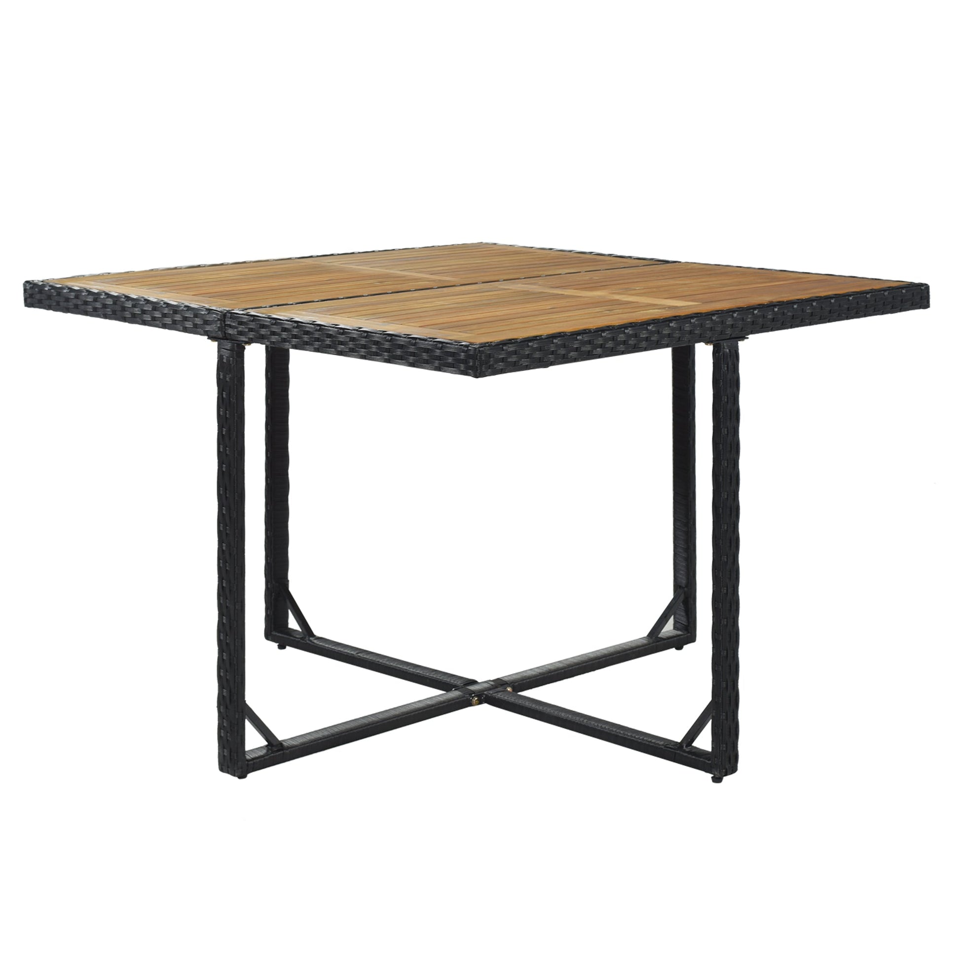 TOPMAX Patio All-Weather PE Wicker Dining Table Set with Wood Tabletop for 8, Black Rattan+Beige Cushion (9-Piece) - Korvel