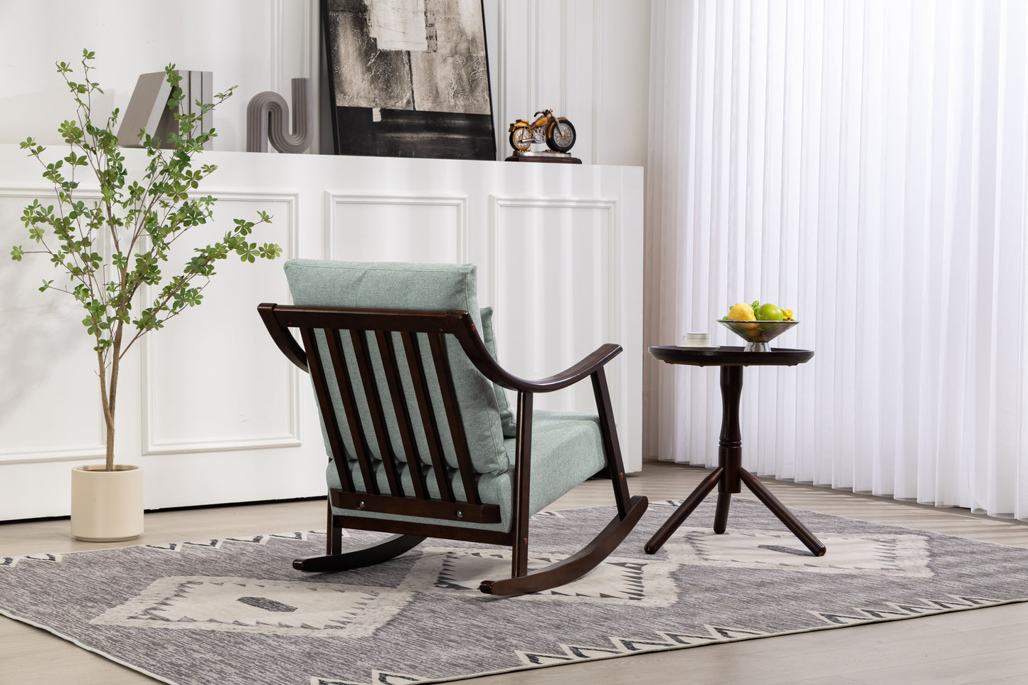Chaise Berçante en Tissu Tissé de Style Mid-Century Moderne