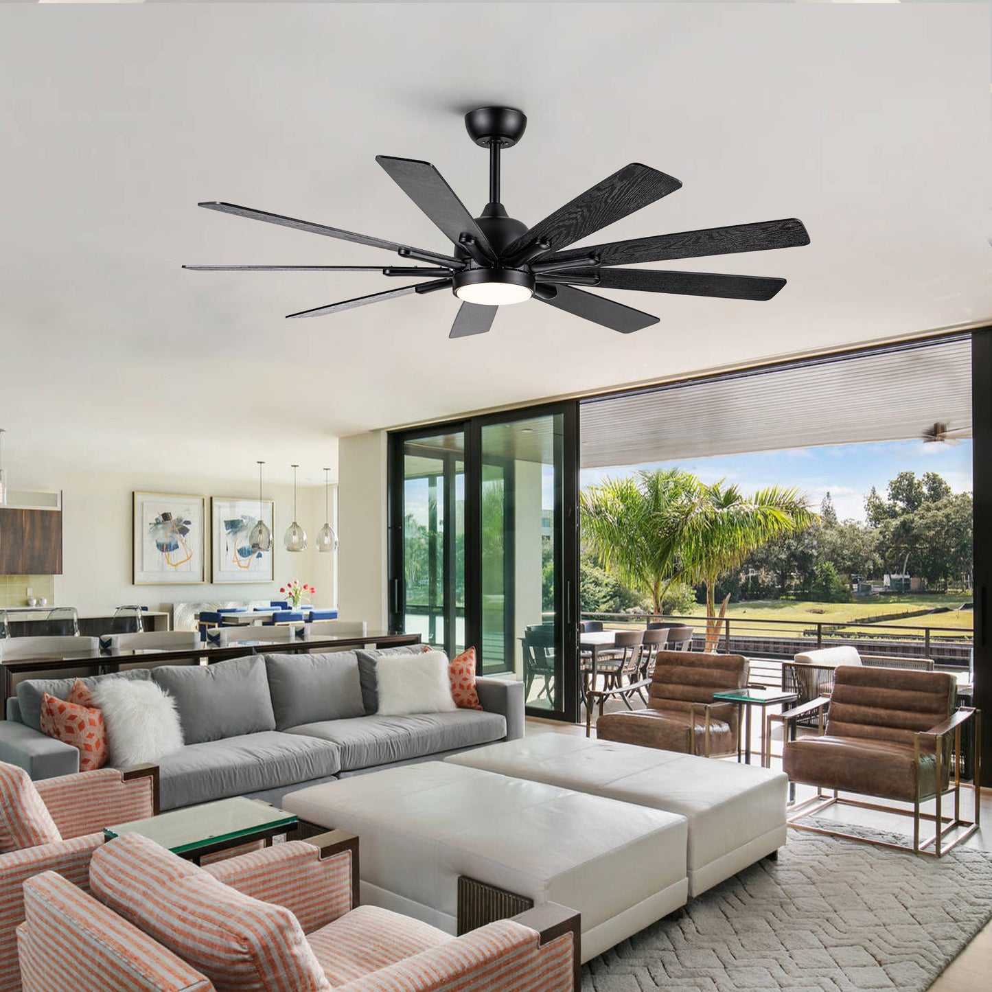 Modern Farmhouse 62-Inch Black Ceiling Fan with Smart Control
