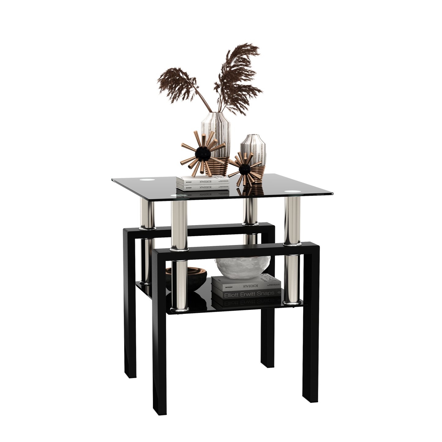 1-Piece Modern Tempered Glass Tea Table Coffee Table End Table, Square Table for Living Room, Black - Korvel