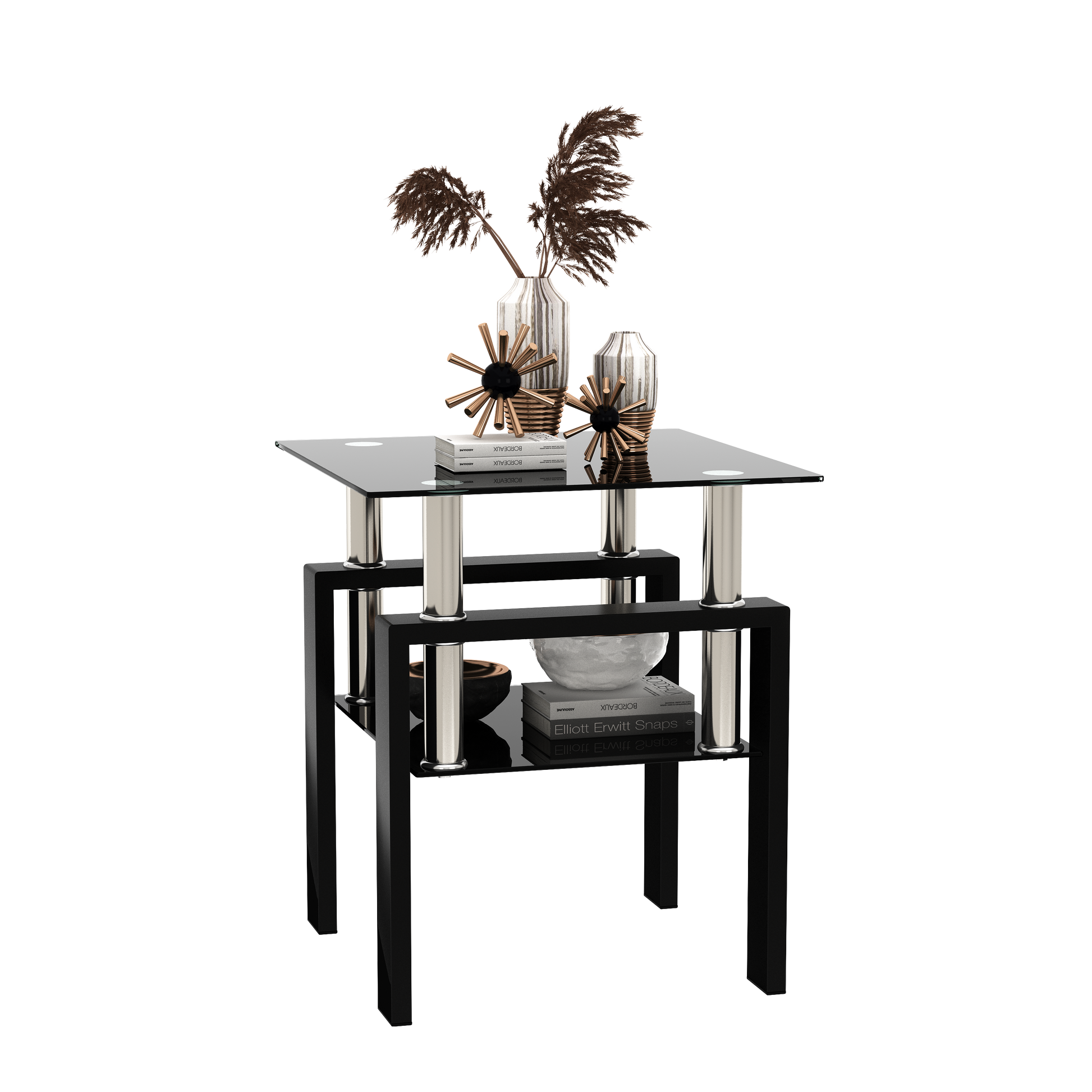 1-Piece Modern Tempered Glass Tea Table Coffee Table End Table, Square Table for Living Room, Black - Korvel