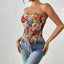 Retro strapless floral print slim fit new lace up chest hugging niche vest - Korvel