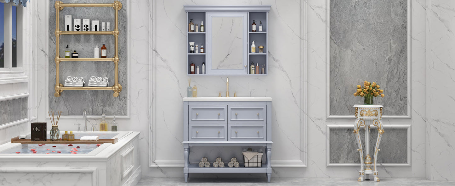 36'' Bathroom Vanity with Medicine Cabinet, Modern Mirror Cabinet with Adjustable Shelf, Bathroom Storage Cabinet with 4 Drawers - Korvel