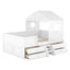 Full Size House Low Loft Bed with Four Drawers,White - Korvel